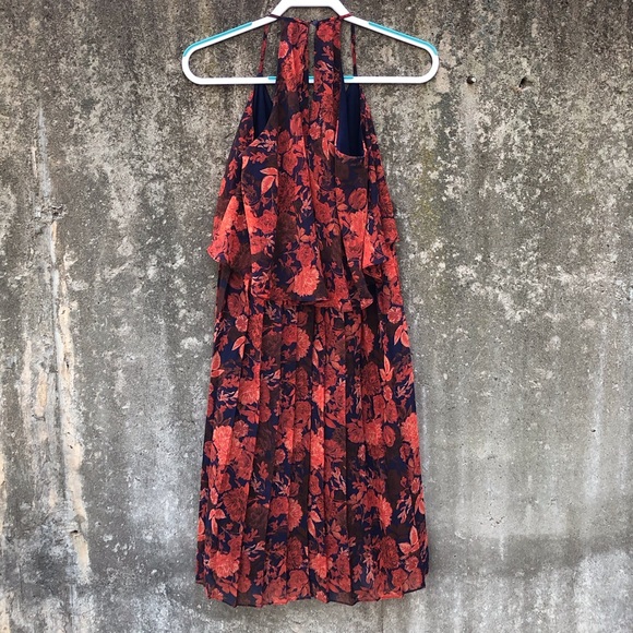 ASOS Red and Navy Floral Pleated Dress - Picture 6 of 10